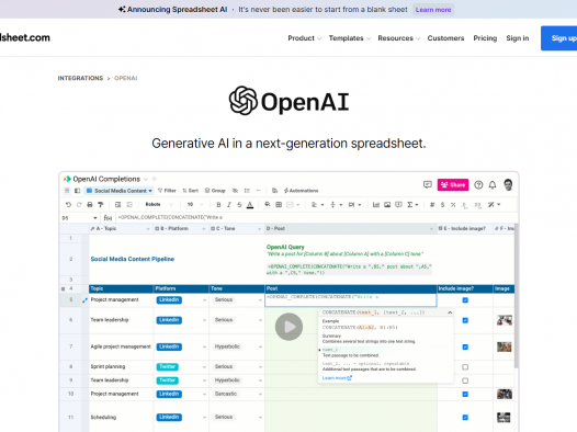 OpenAI in Spreadsheet