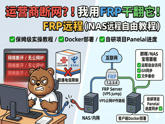 联通电信公网IP反复被后台断？AI开发者血泪吐槽+FRP内网穿透VPS跳板完整部署实战（0.68版）